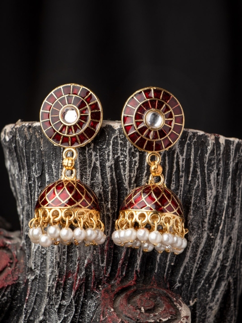 

MORKANTH JEWELLERY Maroon Contemporary Jhumkas Earrings