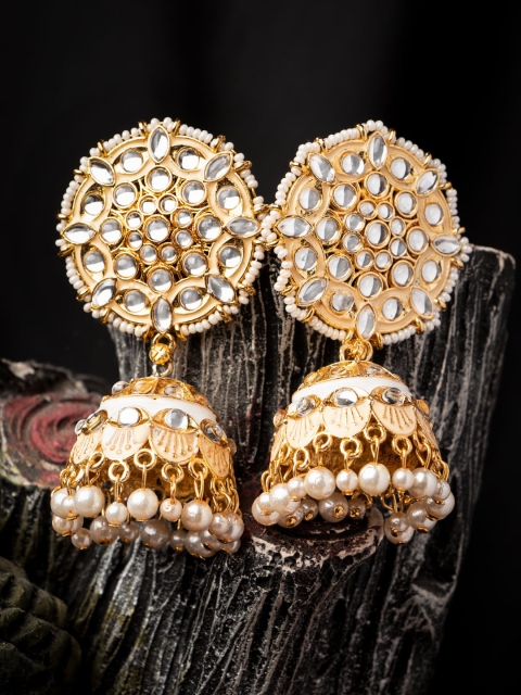 

MORKANTH JEWELLERY Cream-Coloured Contemporary Jhumkas Earrings