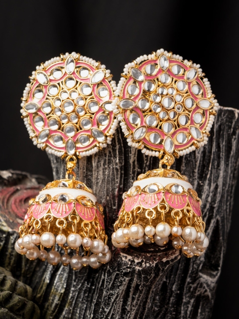 

MORKANTH JEWELLERY Pink Contemporary Jhumkas Earrings