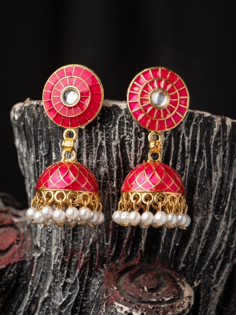 

MORKANTH JEWELLERY Pink Contemporary Jhumkas Earrings