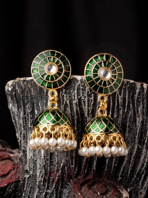 

MORKANTH JEWELLERY Green Contemporary Jhumkas Earrings