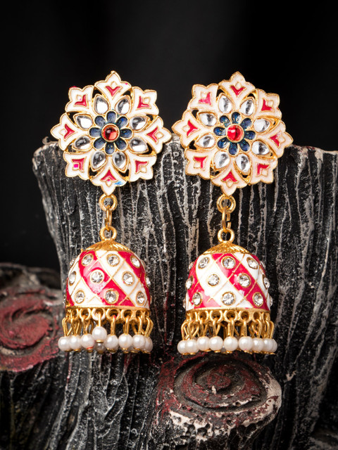 

MORKANTH JEWELLERY Pink Contemporary Jhumkas Earrings