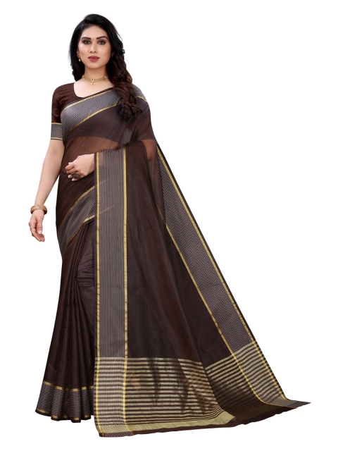 

KALINI Brown & Silver-Toned Saree