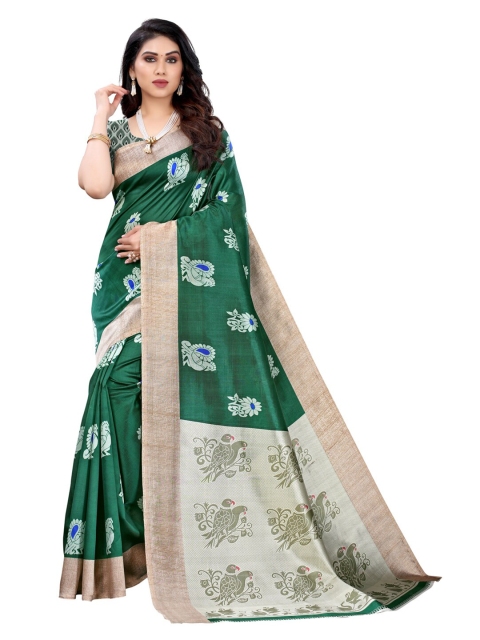 

KALINI Green & Off White Ethnic Motifs Saree