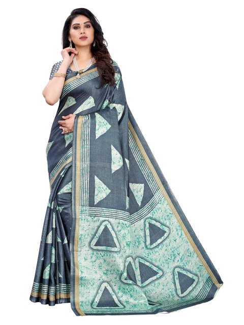 

KALINI Grey & Green Art Silk Khadi Saree