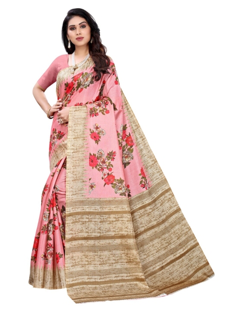 

KALINI Pink & Red Floral Art Silk Khadi Saree
