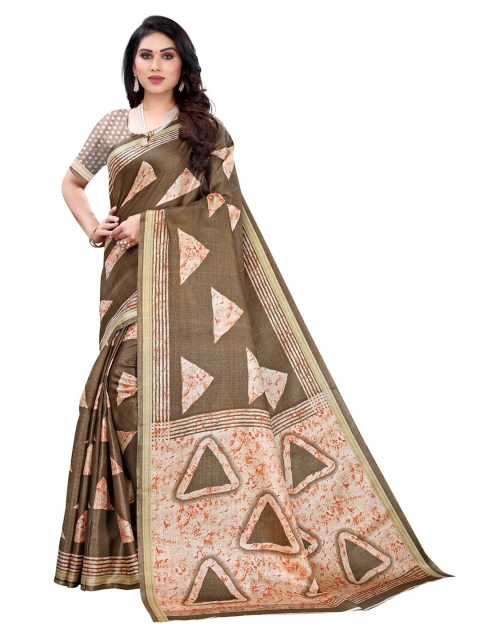 

KALINI Brown & Beige Printed Art Silk Saree