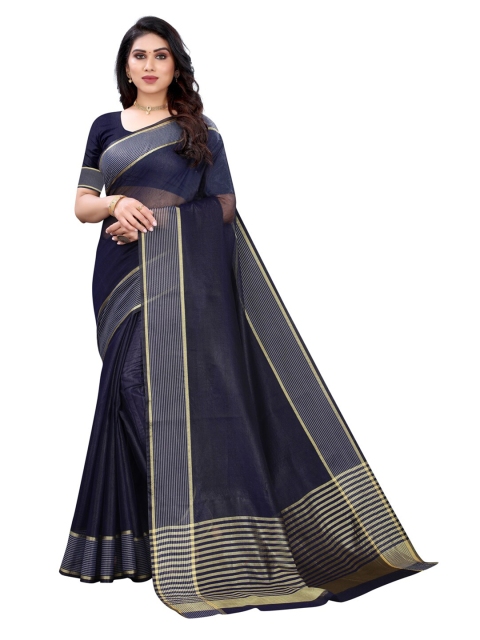 

KALINI Navy Blue & Off White Saree