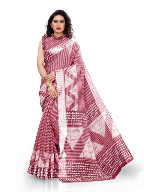 

KALINI Pink & Off White Striped Saree