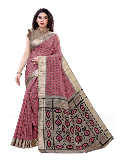 

KALINI Pink & Grey Floral Printed Saree