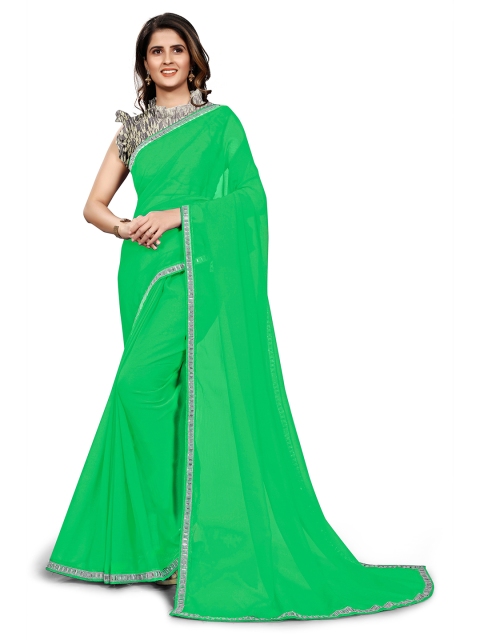 

KALINI Green & Silver-Toned Chiffon Saree