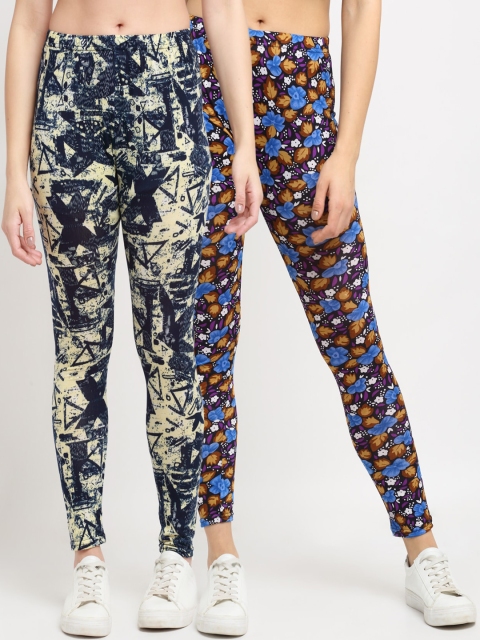 

NEUDIS Women Pack Of 2 Printed Skinny-Fit Ankle-Length Leggings, Navy blue