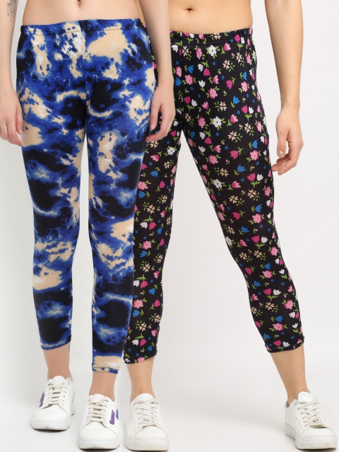 

NEUDIS Women Pack Of 2 Printed Skinny-Fit Ankle-Length Leggings, Black