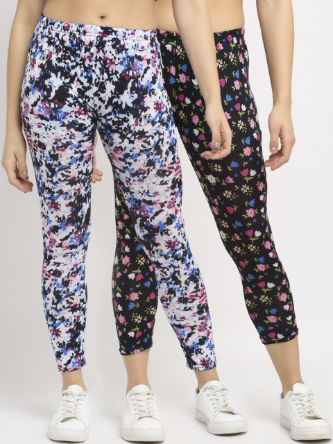 

NEUDIS Women Pack Of 2 Printed Skinny-Fit Ankle-Length Leggings, Black