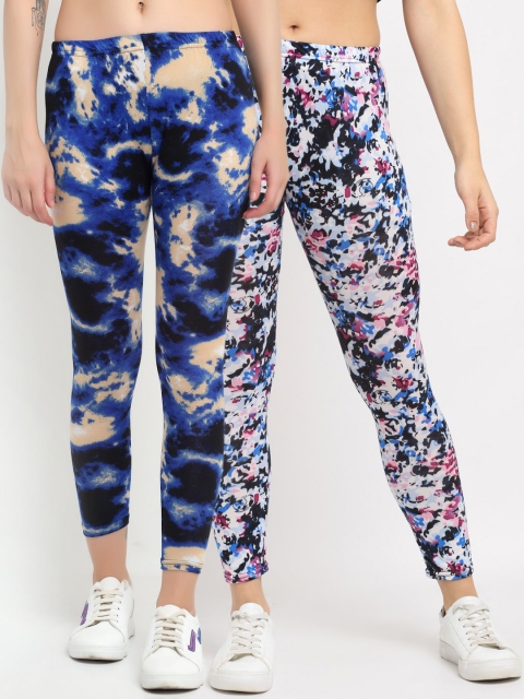 

NEUDIS Women Pack Of 2 Printed Skinny-Fit Ankle-Length Leggings, White
