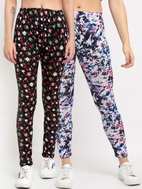 

NEUDIS Women Pack Of 2 Printed Skinny-Fit Ankle-Length Leggings, Black
