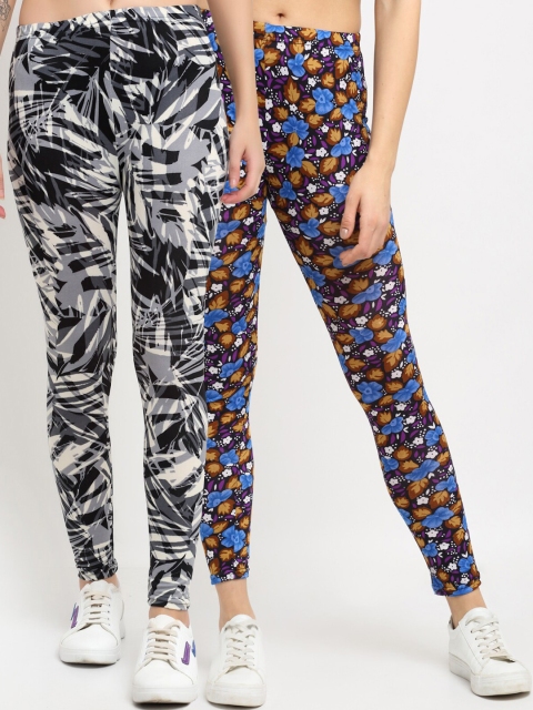 

NEUDIS Women Pack Of 2 Printed Skinny-Fit Ankle-Length Leggings, White