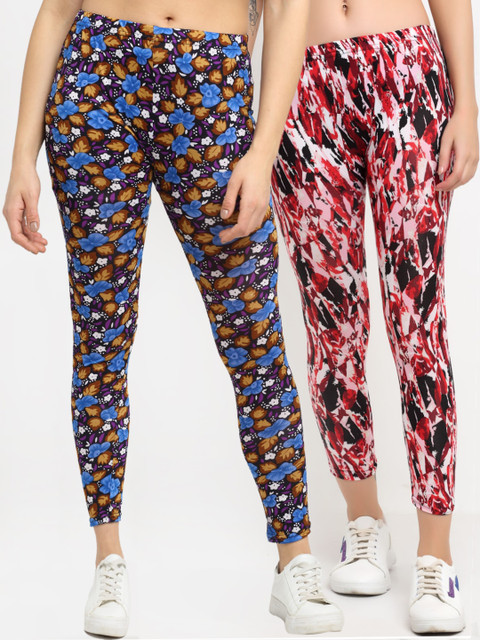 

NEUDIS Women Pack Of 2 Printed Ankle-Length Skinny-Fit Leggings, White