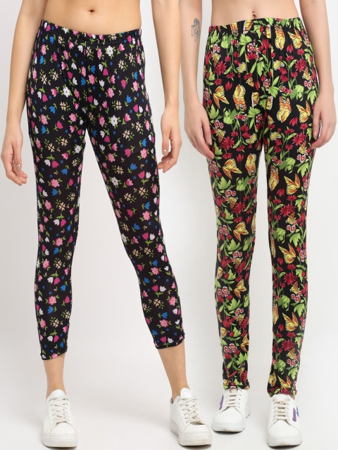 

NEUDIS Pack Of 2 Printed Ankle-Length Skinny-Fit Leggings, Black