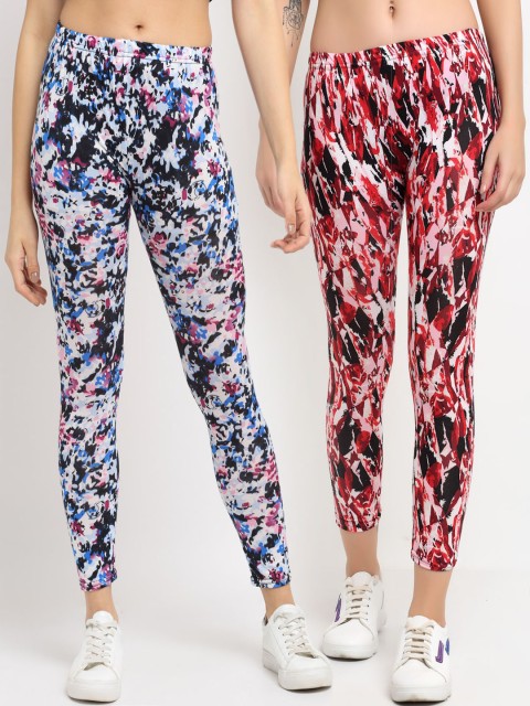 

NEUDIS Women Pack Of 2 Printed Skinny-Fit Ankle-Length Leggings, White