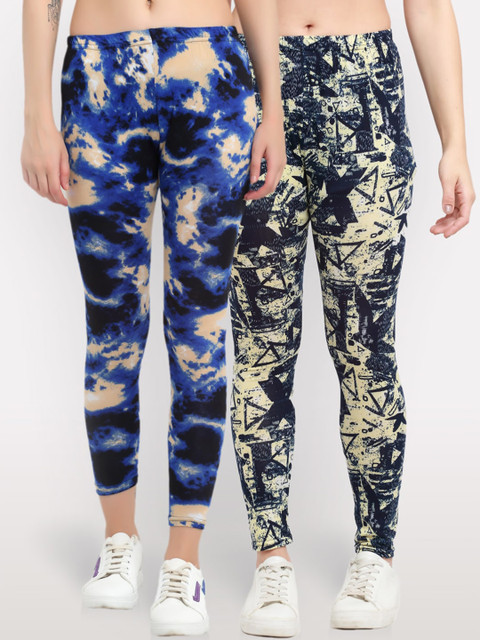 

NEUDIS Women Pack Of 2 Printed Ankle-Length Skinny-Fit Leggings, Blue