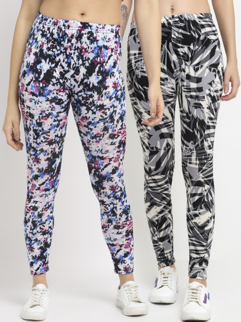 

NEUDIS Women Pack Of 2 Printed Skinny-Fit Ankle-Length Leggings, White