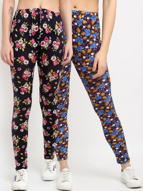 

NEUDIS Women Pack Of 2 Printed Skinny-Fit Ankle-Length Leggings, Black
