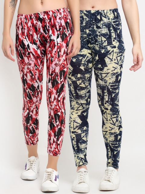 

NEUDIS Women Pack Of 2 Printed Skinny-Fit Ankle-Length Leggings, Navy blue