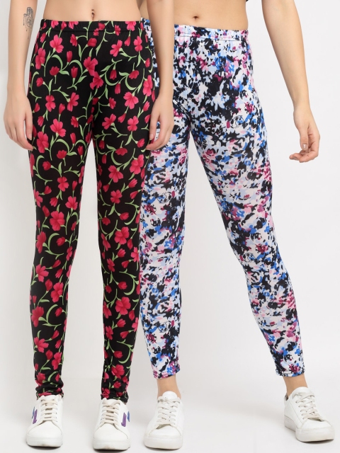 

NEUDIS Women Pack Of 2 Printed Ankle-Length Skinny-Fit Leggings, Black