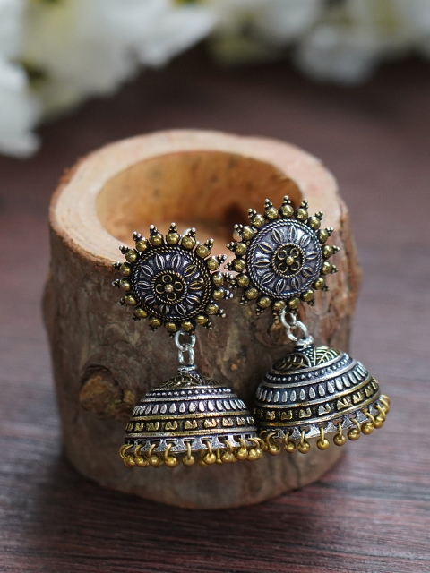 

FIROZA Silver-Toned Contemporary Jhumkas Earrings