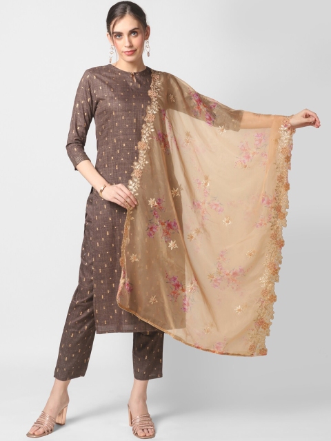 

Dupatta Bazaar Beige & Gold Embroidered Organza Dupatta with Zardozi & Cutwork Details