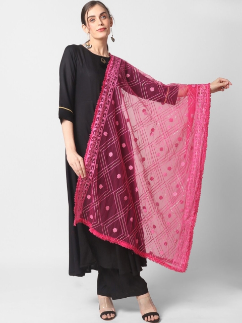 

Dupatta Bazaar Pink Ethnic Motifs Embroidered Dupatta with Sequinned Details