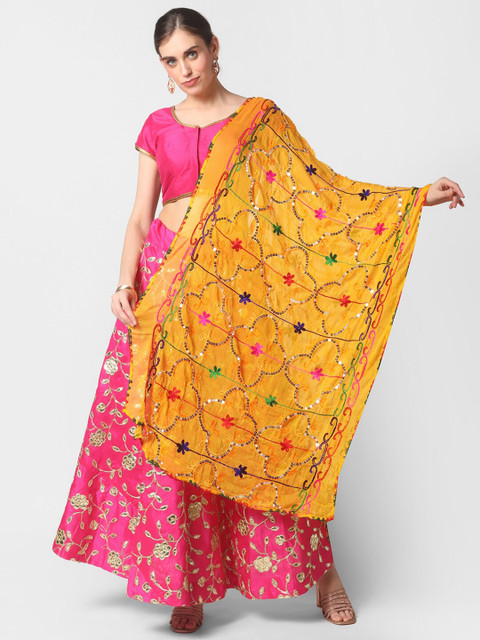 

Dupatta Bazaar Yellow & Red Embroidered Dupatta with Sequinned Details