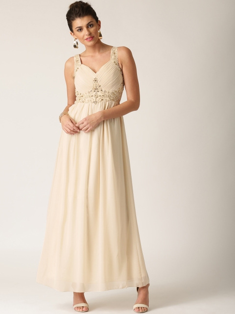 

QUIZ Women Cream-Coloured Embellished Fit & Flare Dress