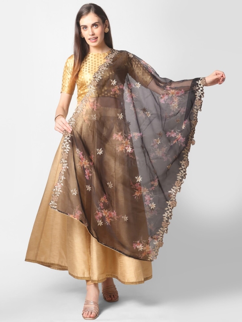 

Dupatta Bazaar Black & Pink Embroidered Organza Dupatta with Zardozi & Cutwork Details