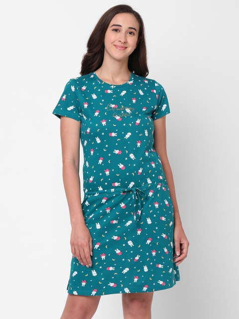 

Sweet Dreams Teal Printed Cotton Tied-Up Waist Nightdress