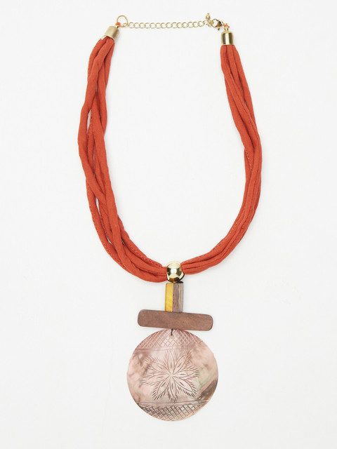 

Fabindia Women Rust & Pink Metal Tribal Necklace