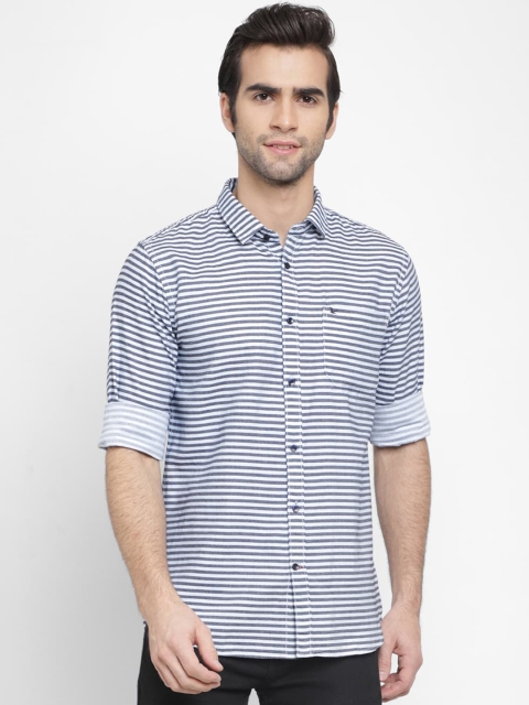 

cape canary Men Grey Horizontal Stripes Striped Casual Shirt