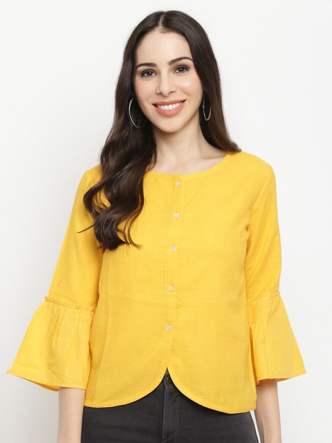 

IMARA Mustard Yellow Bell Sleeve Liva Regular Top