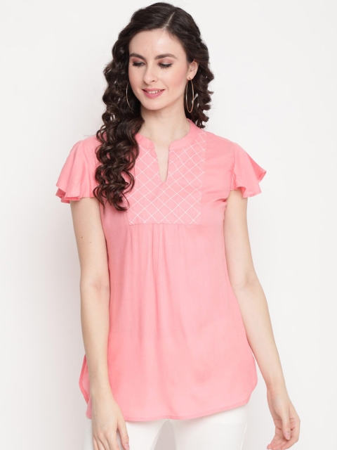

GULMOHAR JAIPUR Pink Flutter Sleeve Regular Top