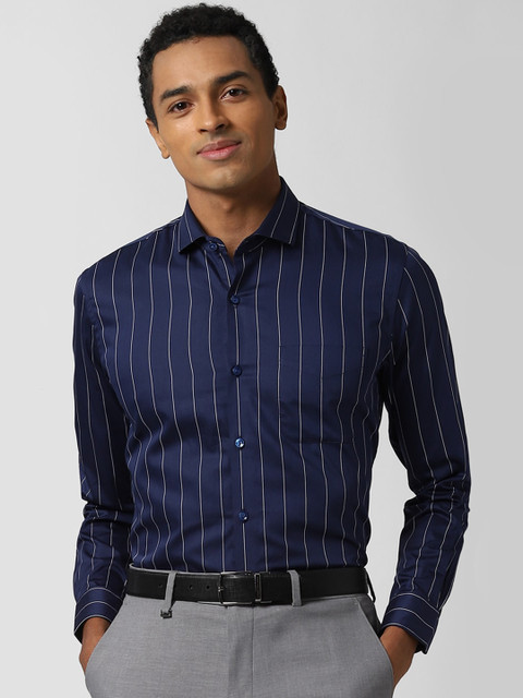 

Peter England Elite Men Navy Blue Slim Fit Striped Formal Shirt