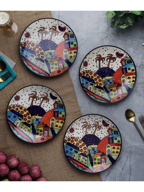 

The Decor Mart Multicoloured & 4 Pieces Printed Ceramic Glossy Plates, Multi