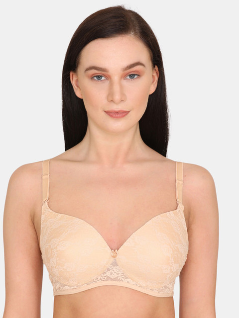

Rosaline by Zivame Beige Floral Half Coverage Lightly Padded T-shirt Bra