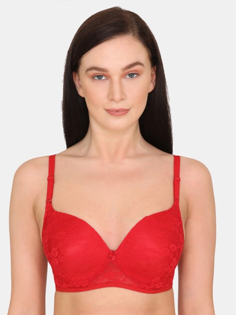 

Rosaline by Zivame Red Floral Half Coverage Lightly Padded T-shirt Bra