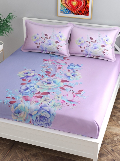 

Florida Pink & Lavender Floral 300 TC King Bedsheet with 2 Pillow Covers
