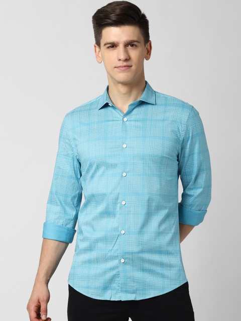 

Peter England Men Blue Slim Fit Grid Tattersall Checks Opaque Checked Casual Shirt