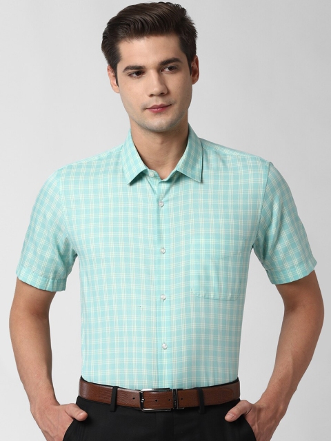 

Peter England Men Green Gingham Checks Opaque Checked Formal Shirt