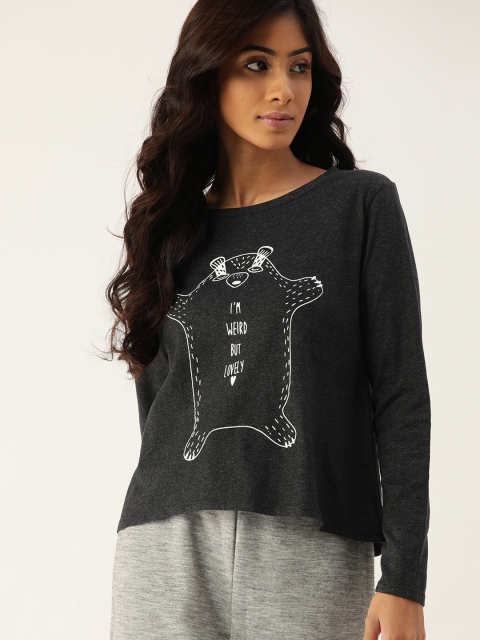 

ETC Women Charcoal Grey Printed Lounge T-shirt