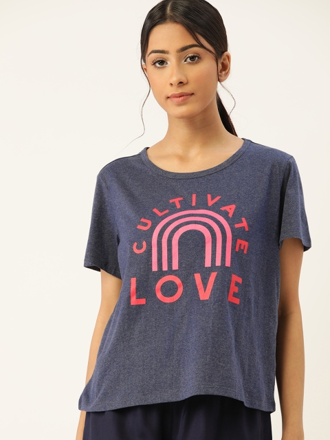 

ETC Women Navy Blue Typography Printed Lounge T-shirt