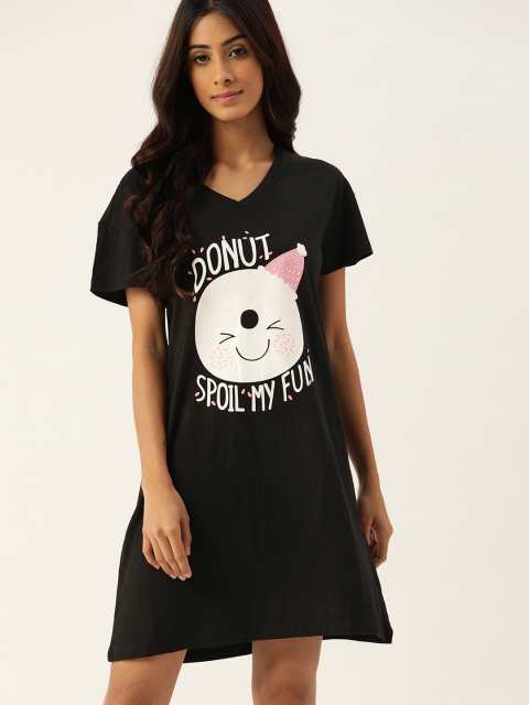 

ETC Black Printed T-Shirt Nightdress